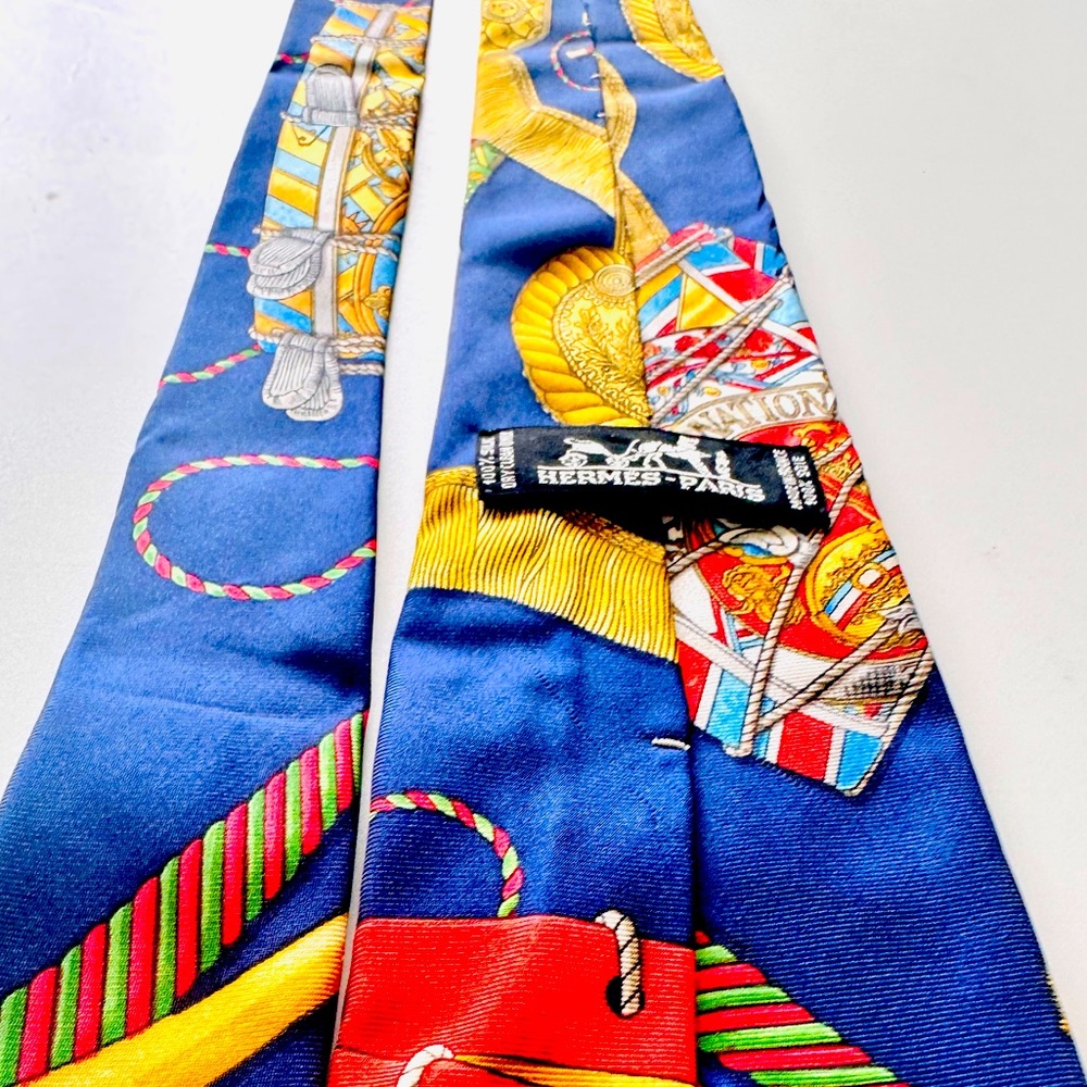Hermès Paris Blue Silk Tie, Vintage